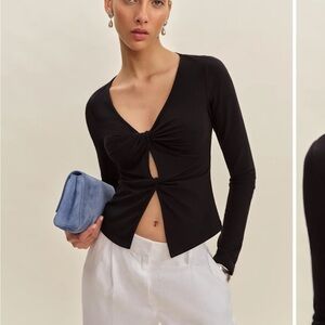 Reformation Black Long Sleeve Twist Front Top